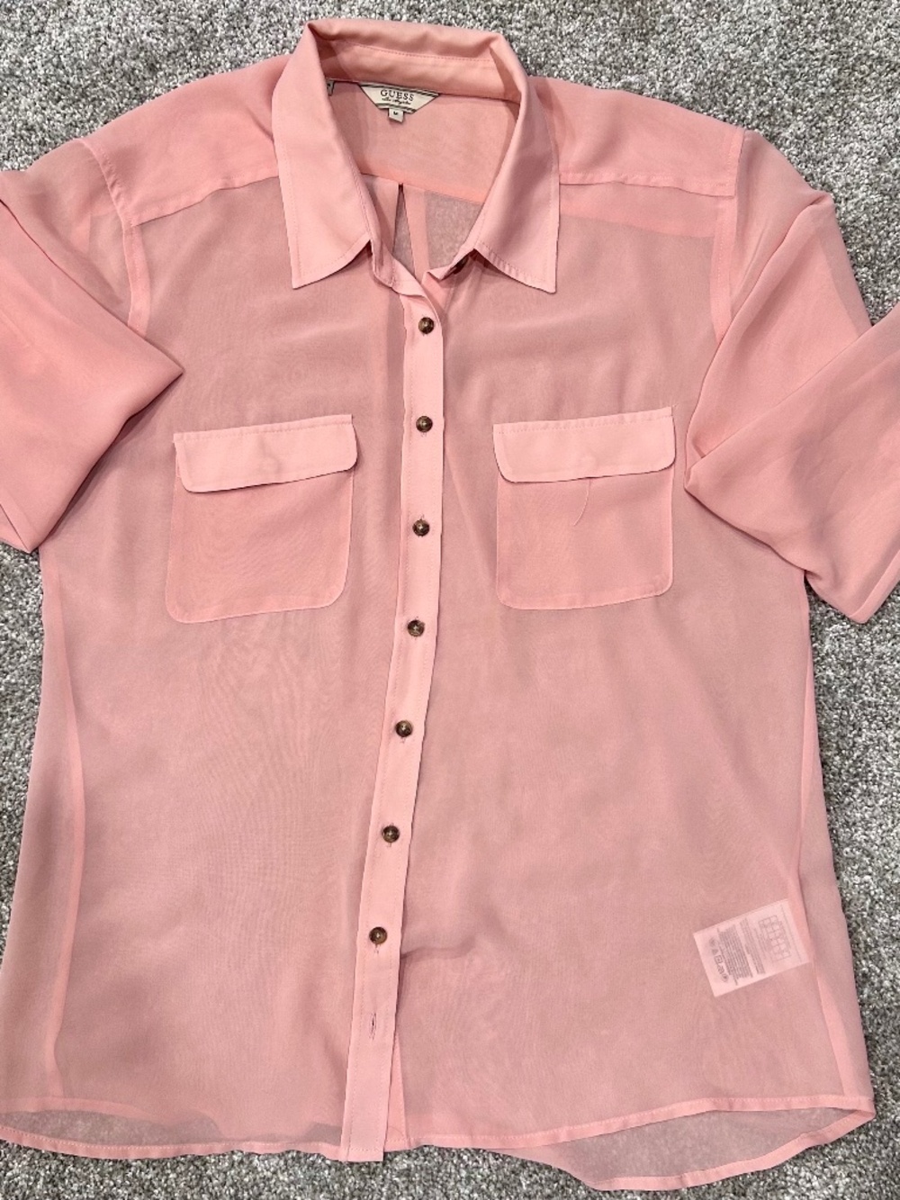 GUESS Sheer Pink Blouse – Size Medium (Like New))